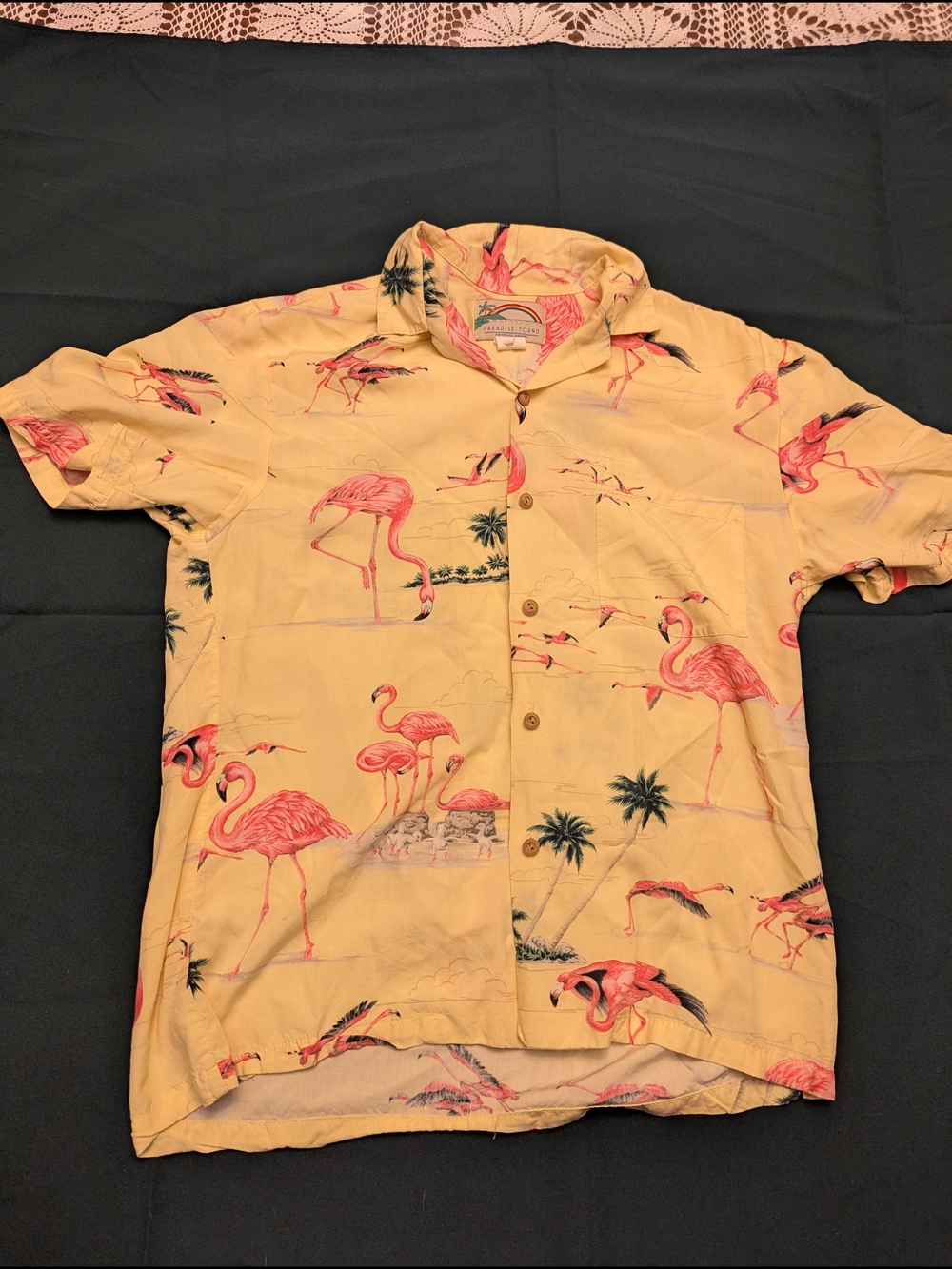 Men's Paradise Found Flamingo Print Short-Sleeve Hawaiian Vintage Shirt - Yellow